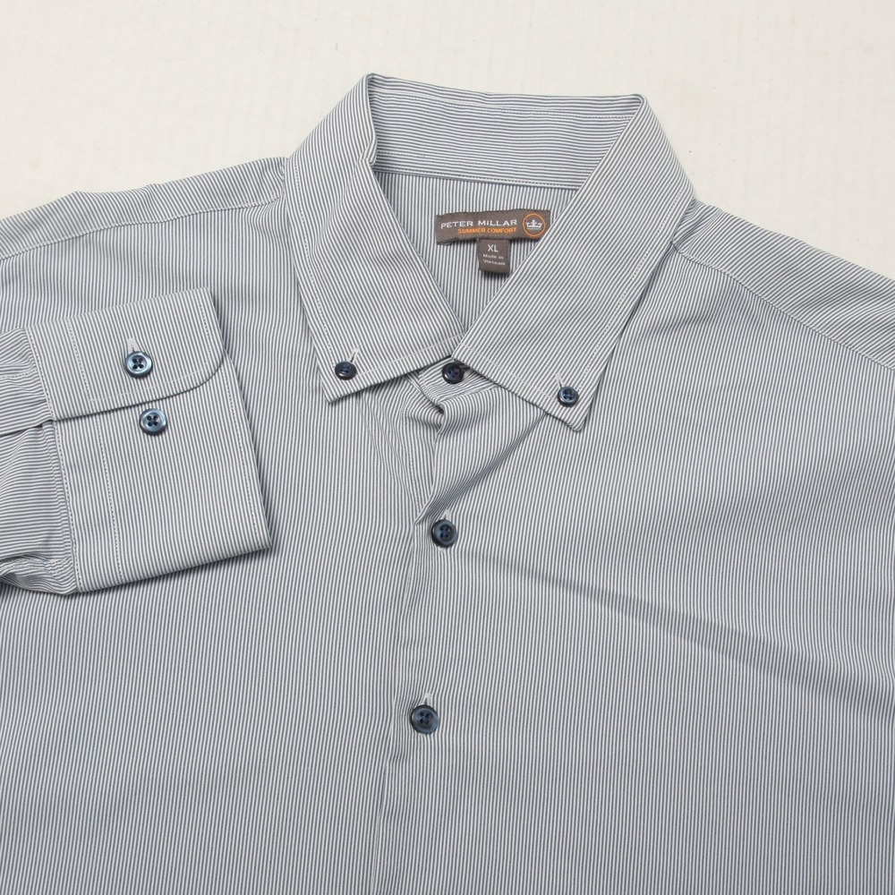 Peter Millar Summer Comfort Shirt Mens XL Blue Stripe Nylon Stretch Button Down